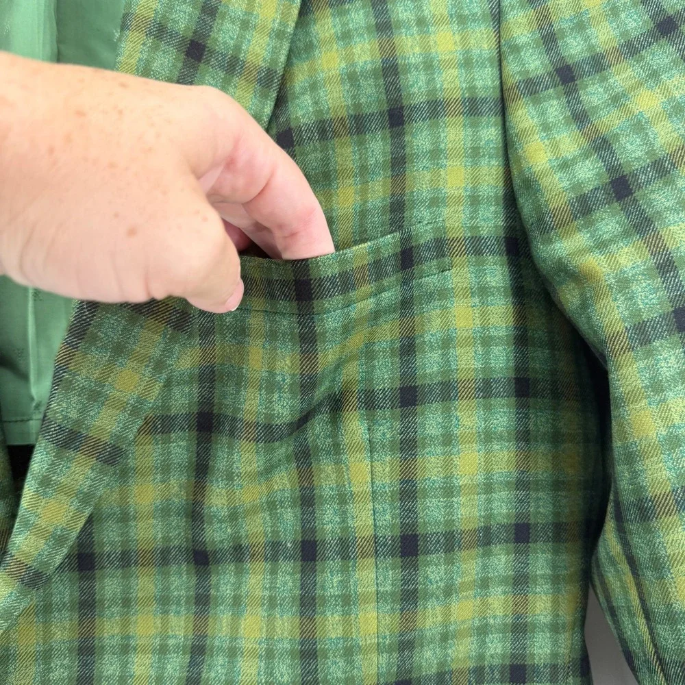 Kuppenheimer Plaid Blazer Mens Sz 40 Green Vtg Tartan Sport Coat Ticket Pocket